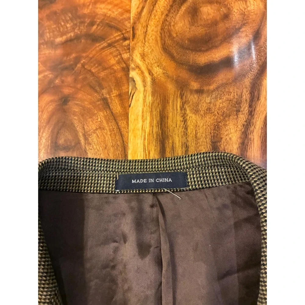 Ralph Ralph Lauren Silk Wool Houndstooth Blazer Mens 44R Olive Brown Vintage Y2K